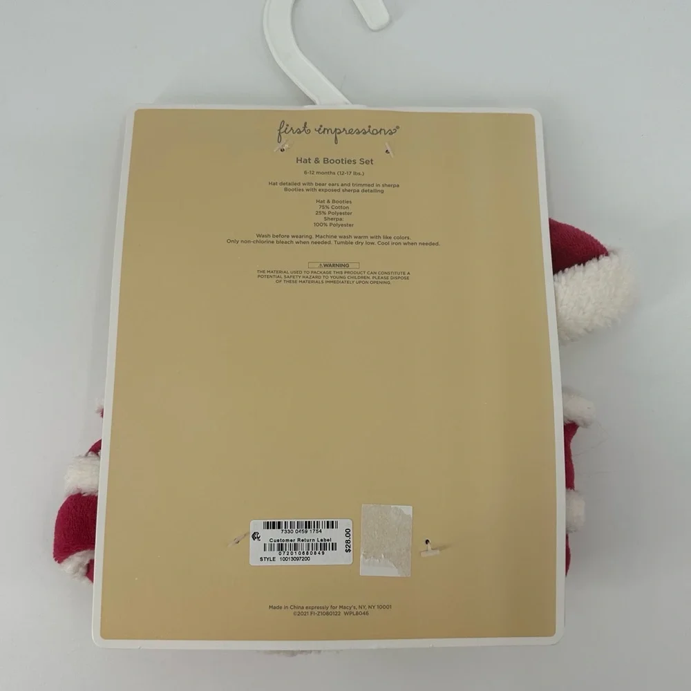 First Impressions Baby Red Holiday Hat and Booties Set Size 6-12 Months New